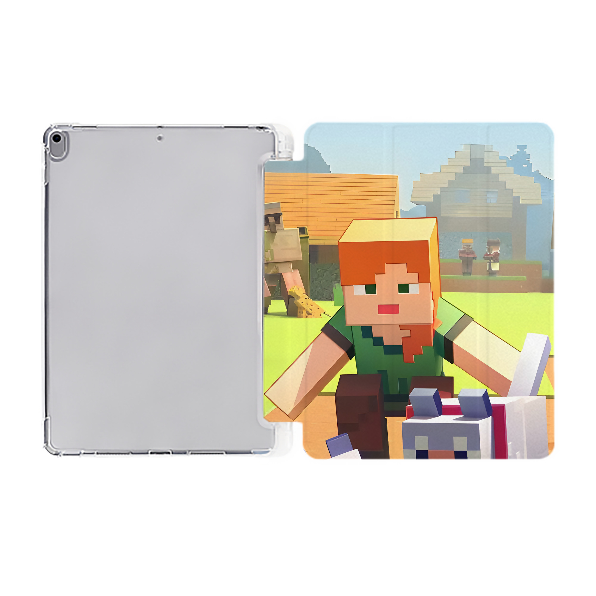 （画像用） マインクラフト ブロックの世界 Minecraft MC Block world IPad ケース ペン収納付き 三つ折りスタンド PUレザー×シリコン 対応機種9.5/10.5/10.9インチ
